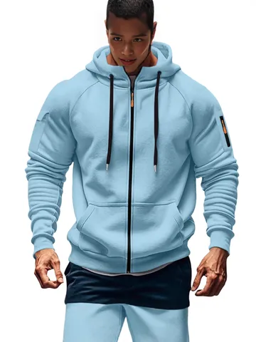 Men's Fleece Lined Hooded Cardigan Zip Up Hoodie Casual Sportswear Outerwear Winter Solid Color Long Sleeve Sweatshirt