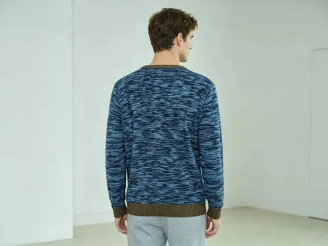 Men's Casual Crew Neck Long Sleeve Knit Sweater Slim Fit Color Block Pullover Autumn Winter Korean Style Cotton Top