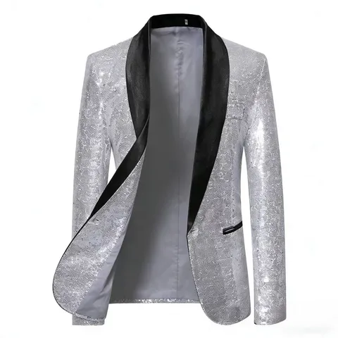 Men Shiny Sequin Blazer Jacket Luxury Shawl Lapel Single Button Tuxedo For Wedding Party Stage Performance Nightclub Suit Jacket