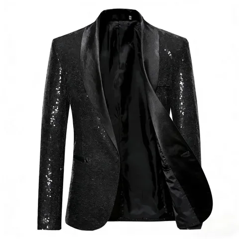 Men Shiny Sequin Blazer Jacket Luxury Shawl Lapel Single Button Tuxedo For Wedding Party Stage Performance Nightclub Suit Jacket