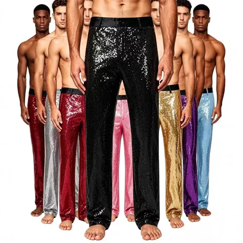 Men's Sequins Sparkly Stage Performance Dress Pants Straight Leg Trousers For Dance Party