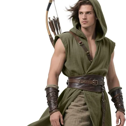 Men Medieval Sleeveless Outerwear Renaissance Short Cape Halloween LARP Costume Hooded Tunic Vintage Cosplay Outfit