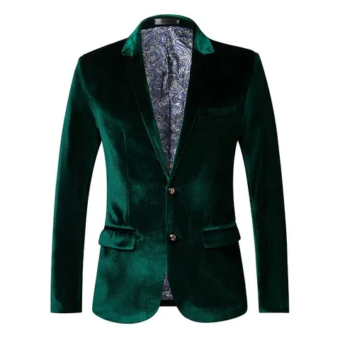 Men's Velvet Suit Jacket Slim Fit Two Button Solid Color Casual Blazer Retro Business Outerwear Elegant Coat