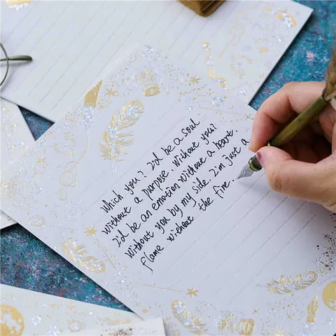Juego de Papel de Cartas y Sobre con Estampado en Caliente de Cielo Estrellado Vintage Estilo Ins Fresco Papelería de Carta de Amor
