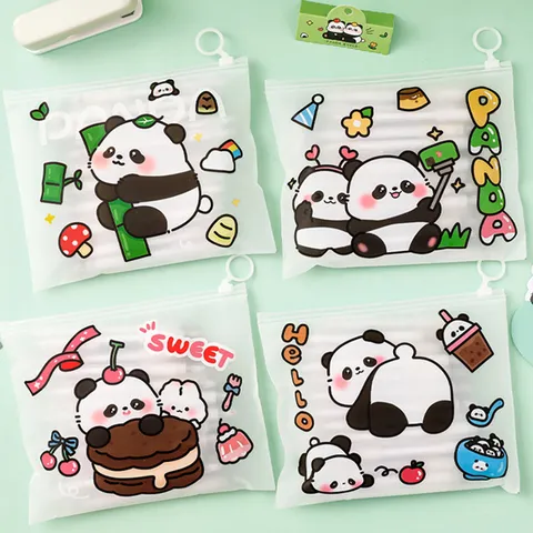 Süße Panda Transparente PVC Dokumententasche Wasserdichte Federtasche Schüler Große Kapazität Schreibwaren Aufbewahrungstasche