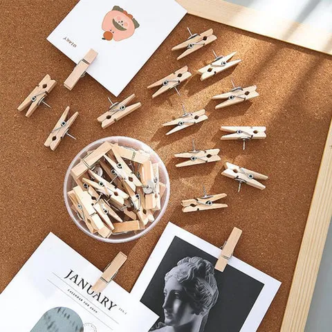Natural Wood Small Wood Clip Push Pins Creative Photo Wall Decoration Thumb Tacks Cute Office Stationery Decorative