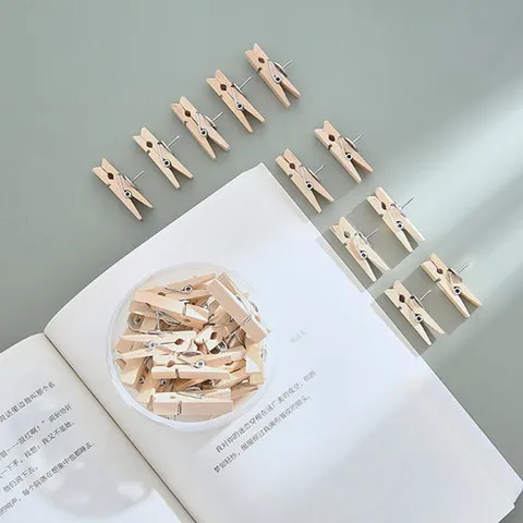 Natural Wood Small Wood Clip Push Pins Creative Photo Wall Decoration Thumb Tacks Cute Office Stationery Decorative