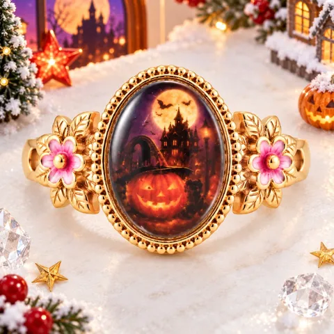 Vintage Copper Electroplated Open Ring Festive Christmas Tree Santa Claus Halloween Pumpkin Pattern Adjustable Ring Jewelry Gift For Men Women