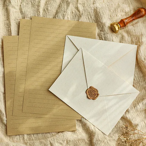 Retro Literary Minimalist Burlap Textured Envelope Stationery Set Kraft Paper Letter Writing Journaling Gift