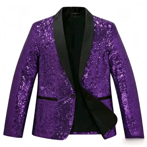 Men's Sequin Blazer Shiny Party Prom Tuxedo Jacket Shawl Lapel One Button Stage Performance Suit Jacket
