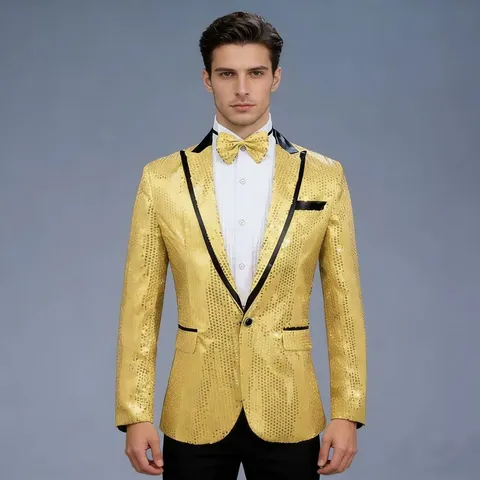 Ανδρικό Casual Σακάκι Blazer με Πούλιες Μακρύ Μανίκι Μονόπετρο Πέτο Μονόχρωμο Γυαλιστερό Κοστούμι Ντίσκο Εξωτερικά Ρούχα