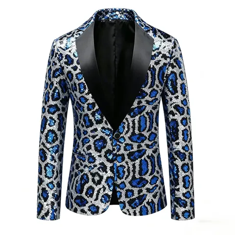 Men's Leopard Sequins Casual Suit Jacket Stylish Stage Performance Blazer