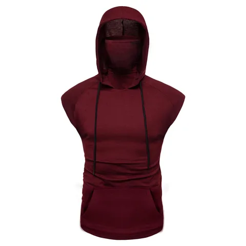 Débardeur à Capuche sans Manches Décontracté pour Hommes avec Masque Facial Gilet Style Ninja Vêtement de Rue d'Été