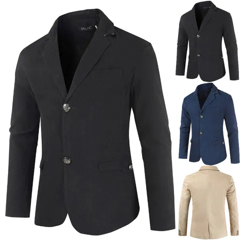 Veste de Costume Décontractée en Mélange de Coton pour Hommes Coupe Slim Simple Boutonillage Un Bouton Revers