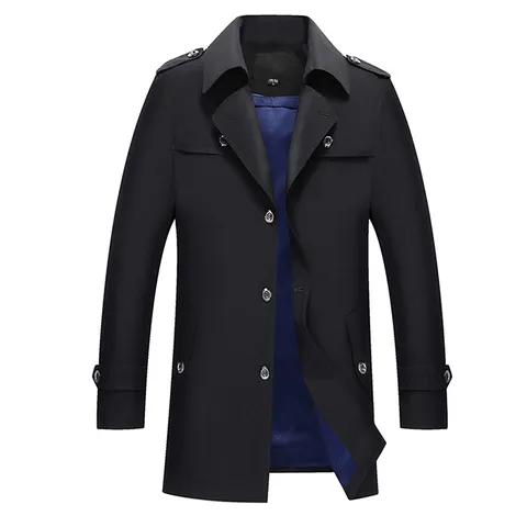 Men's Casual Cotton Trench Jacket Fall Fashion Long Sleeve Single Breasted Turn-Down Collar Slim Fit Windbreaker Outerwear