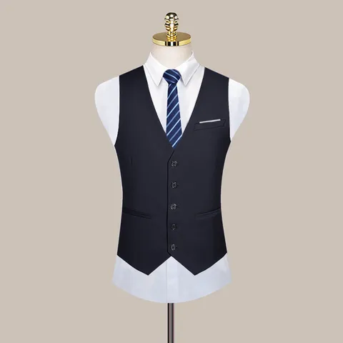 Men's Slim Fit Solid Color Business Casual Suit Vest V-Neck Single-Breasted Formal Waistcoat For Wedding Party
