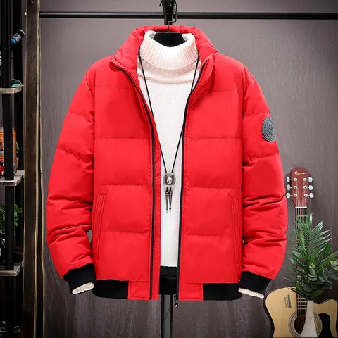 Veste Matelassée d'Hiver pour Hommes Manteau Chaud Rembourré en Coton Col Montant Coupe-vent Décontracté Mode Outwear Avec Badge