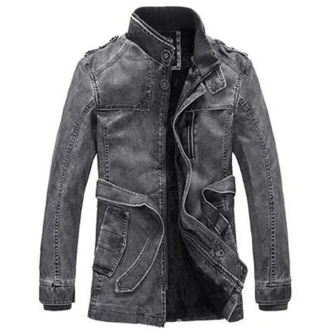 Heren Halfhoge Staande Kraag PU Leren Jas Gewassen Motorfiets Biker Jas Fleece Gevoerd Warm Bovenkleding Winter Casual Top Met Riem