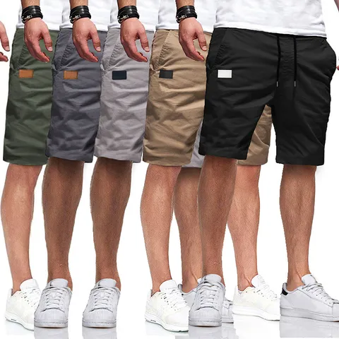 Pantaloncini Cargo da Uomo Casual in Misto Cotone Coulisse Vita Elastica Tinta Unita Pantaloncini Atletici per Giovani Estate