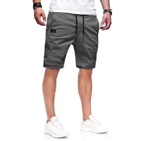 Pantaloncini Cargo da Uomo Casual in Misto Cotone Coulisse Vita Elastica Tinta Unita Pantaloncini Atletici per Giovani Estate