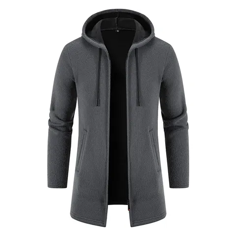 Men Mid-Length Hooded Cardigan Sweater Autumn Winter Fleece Lined Knitwear Jacket Thick Imitation Mink Velvet Coat Casual Top
