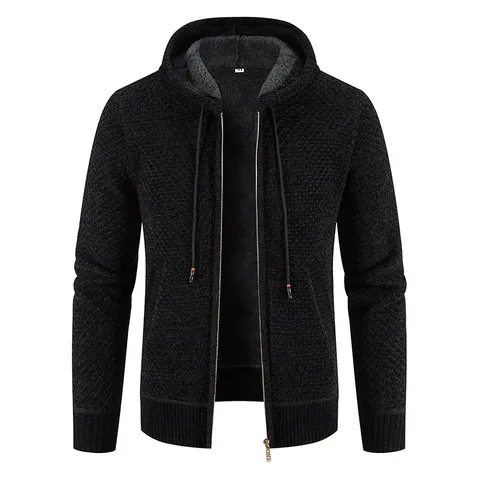 Giacca da Uomo in Maglia con Cappuccio Foderata in Pile Maglione Aperto con Cerniera Foderato in Sherpa Caldo Cappotto Casual da Uomo