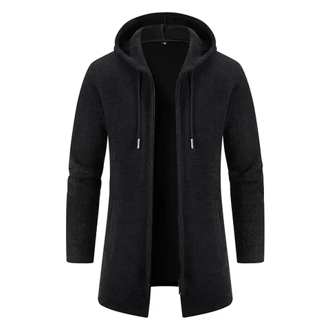 Men Mid-Length Hooded Cardigan Sweater Autumn Winter Fleece Lined Knitwear Jacket Thick Imitation Mink Velvet Coat Casual Top