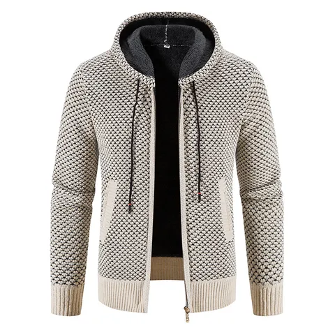 Giacca da Uomo in Maglia con Cappuccio Foderata in Pile Maglione Aperto con Cerniera Foderato in Sherpa Caldo Cappotto Casual da Uomo