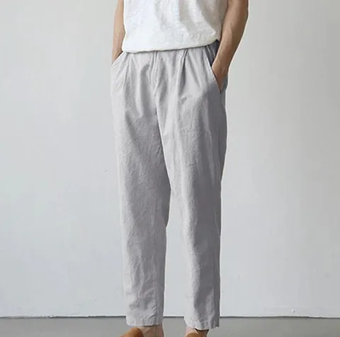Men's Casual Long Pants Solid Color Loose Fit Drawstring Mid Waist Trousers Spring Autumn Daily Fashion Apparel