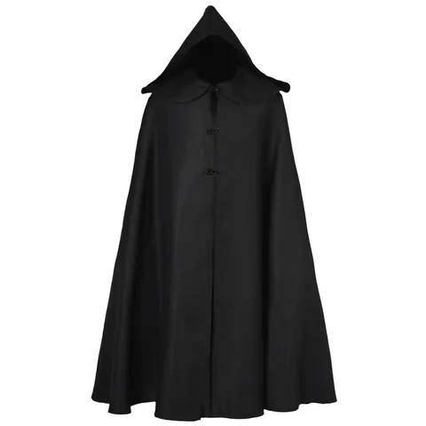Cape à Capuche Médiévale Vintage Gothique Costume de Sorcier de la Mort Avec Boutons pour Fête d'Halloween Adulte Unisexe