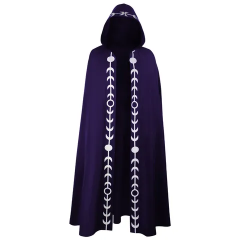 Medieval Renaissance Hooded Cloak Vintage Moon Phase Printed Cape Halloween Cosplay Costume Unisex Adult Long Outerwear