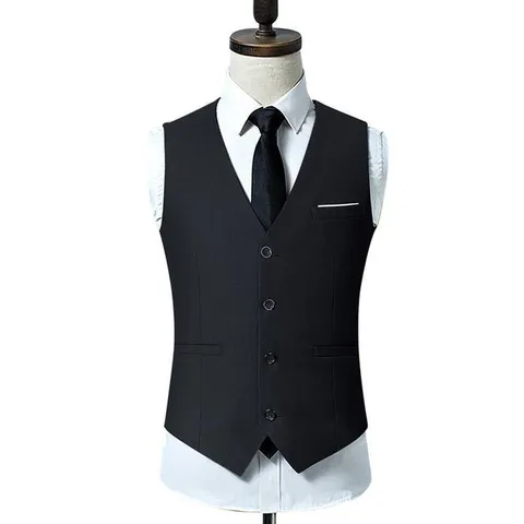 Men's Business Casual Slim Fit Suit Vest Single Breasted V-Neck Formal Waistcoat Groom Wedding Dress Vest