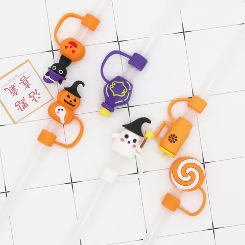 Halloween Cute Silicone Straw Cover Dust-Proof Straw Cap For Large Diameter Reusable Straw Topper Party Drinkware Accessories