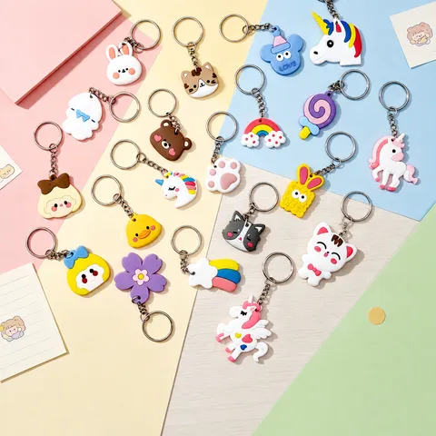 Leuke Cartoon PVC Zacht Rubber Sleutelhanger Creatieve Dier Sleutelhanger Ring Hanger Voor Autosleutels Tas Rugzak Vrouwen Kinderen Cadeaus