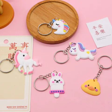 Leuke Cartoon PVC Zacht Rubber Sleutelhanger Creatieve Dier Sleutelhanger Ring Hanger Voor Autosleutels Tas Rugzak Vrouwen Kinderen Cadeaus