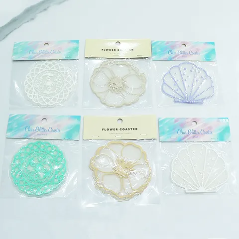 Cute Cartoon PVC Coaster Waterproof Heat Resistant Table Mat Glitter Shell Lace Soft Rubber Drink Coaster For Home Kitchen