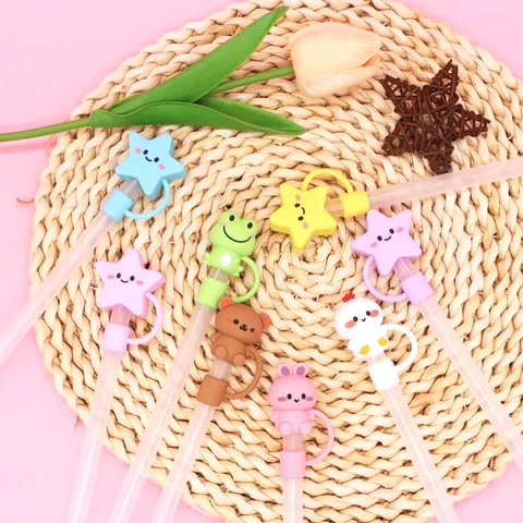Cute Cartoon Silicone Dustproof Straw Cap Large Caliber Straw Stopper Drinkware Accessories