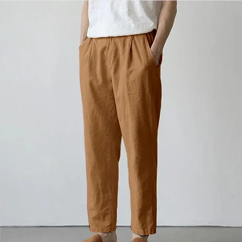 Men's Casual Long Pants Solid Color Loose Fit Drawstring Mid Waist Trousers Spring Autumn Daily Fashion Apparel