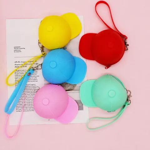 Silicone Baseball Cap Coin Purse Mini Cute Key Pouch Candy Color Portable Wallet Daily Storage Bag For Women Men