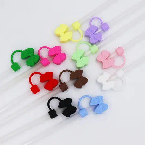 Cute Bowknot Silicone Straw Cover Dustproof Plug Reusable Straw Cap For Stanley Cup Drinkware Accessories