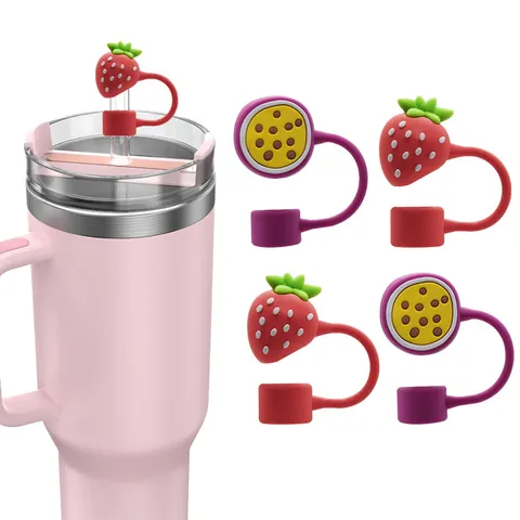 Cute Fruit Straw Cover Silicone Dustproof Straw Cap Stopper For Reusable Drinking Straws Beverage Cup Accessories