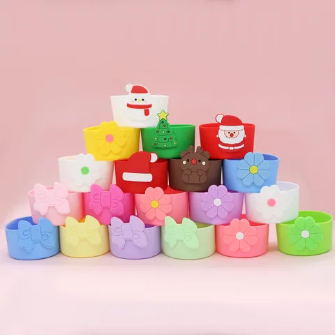 Silicone Cup Boot With Straw Cover Bowknot Christmas Tree Design Protective Sleeve For Insulated Tumbler Water Bottle
