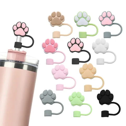Cute Silicone Cat Claw Straw Cover Dustproof Reusable Straw Cap Protector For Tumbler Cups Drinking Accessories