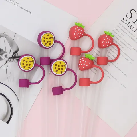 Cute Fruit Straw Cover Silicone Dustproof Straw Cap Stopper For Reusable Drinking Straws Beverage Cup Accessories