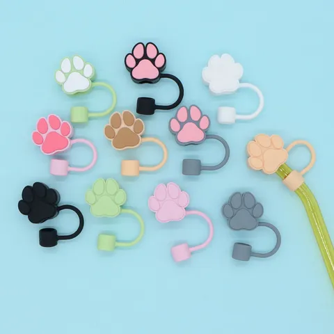 Cute Silicone Cat Claw Straw Cover Dustproof Reusable Straw Cap Protector For Tumbler Cups Drinking Accessories