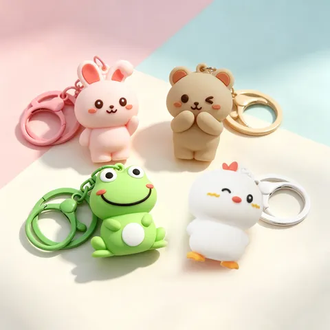 3D Cartoon Animal Keychain Cute PVC Bear Rabbit Frog Chick Key Chain Schoolbag Pendant Fashion Bag Accessories Gift