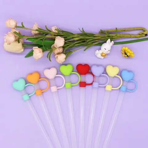 Silicone Love Heart Straw Covers Large Dust Proof Straw Plugs Cute Drinking Straw Cap Reusable Cup Accessories