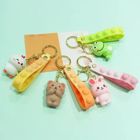 3D Cartoon Animal Keychain Cute PVC Bear Rabbit Frog Chick Key Chain Schoolbag Pendant Fashion Bag Accessories Gift