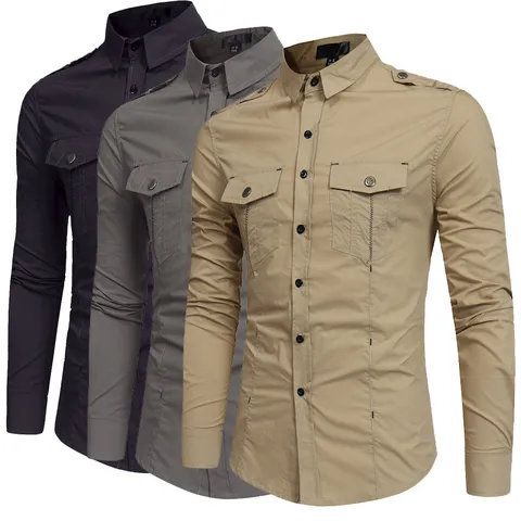 Men's Casual Long Sleeve Cargo Shirt Loose Fit Cotton Button Down Workwear Shirt With Multi Pockets