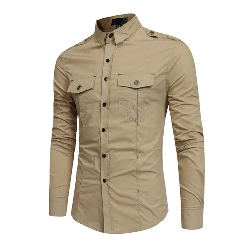 Men's Casual Long Sleeve Cargo Shirt Loose Fit Cotton Button Down Workwear Shirt With Multi Pockets